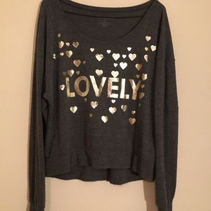 ‘Lovely’ Gray & Gold Sweater Size L